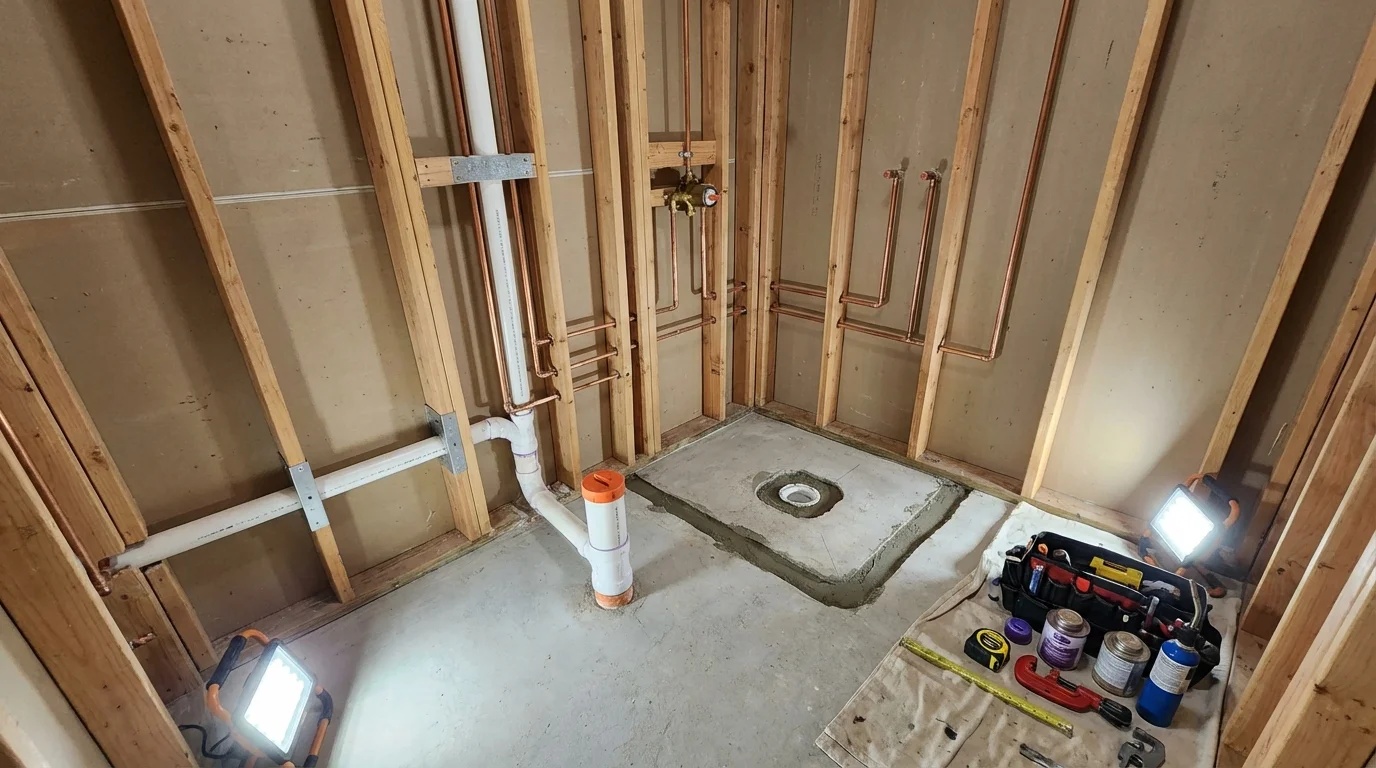 Bathroom rough-in plumbing during remodel by Johns Plumbing LLC in Gate City