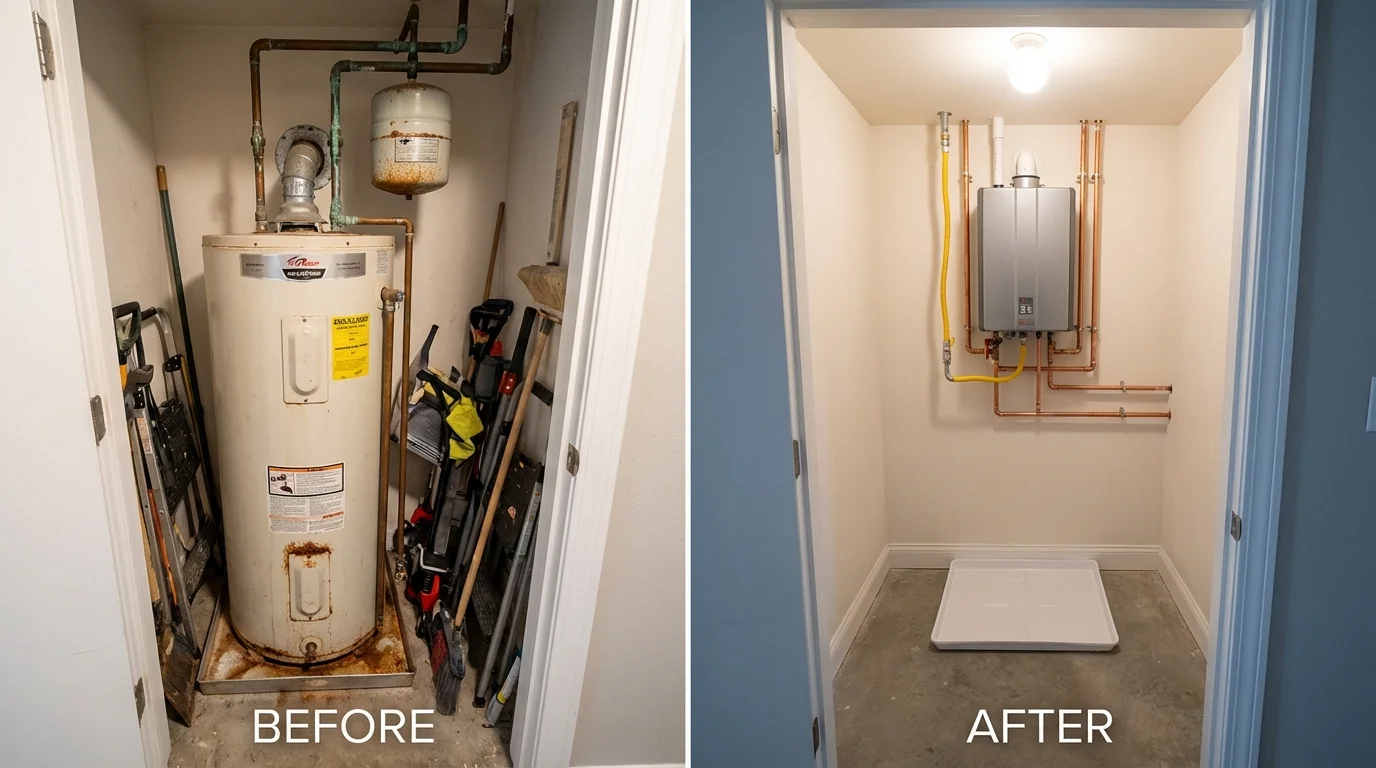 Tank water heater versus wall-mounted tankless unit comparison for Gate City, VA homeowners
