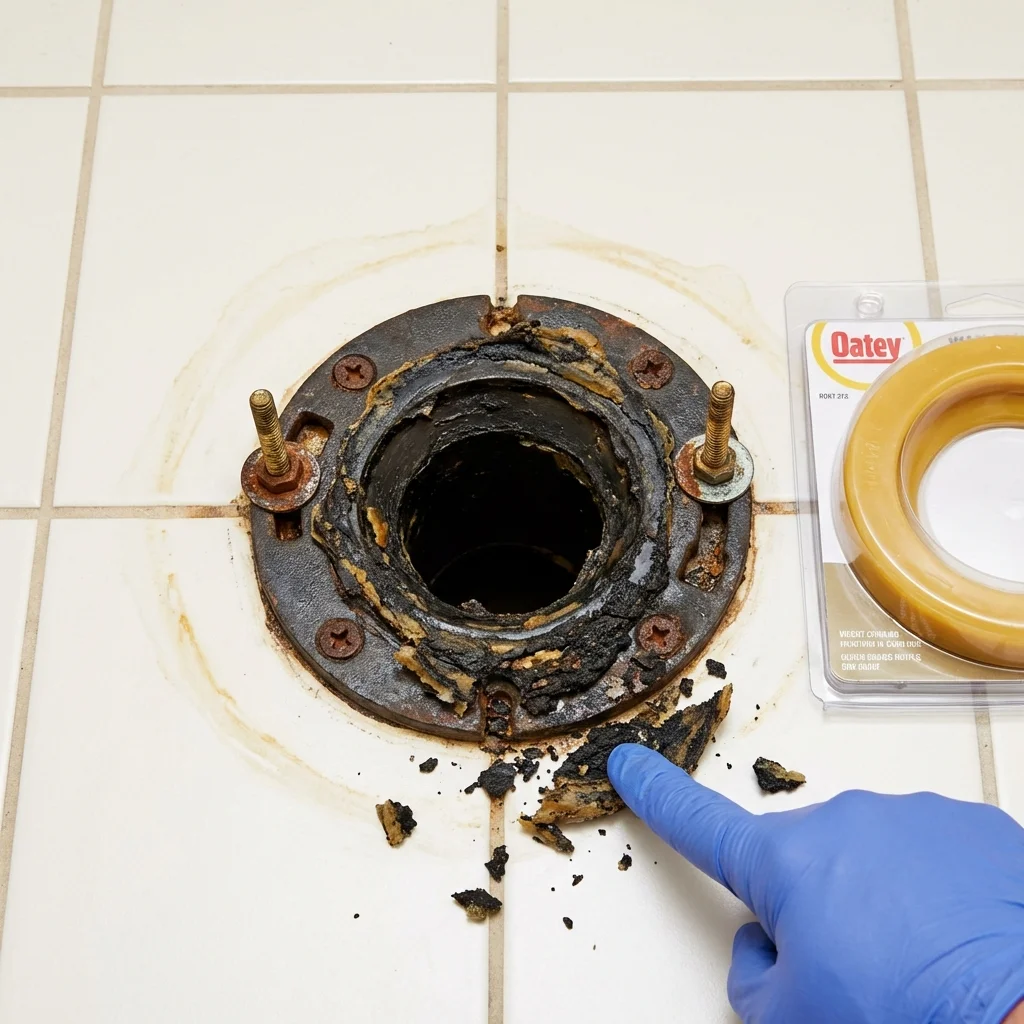 Failed wax ring showing water seepage at the base of a toilet in a Gate City, VA home
