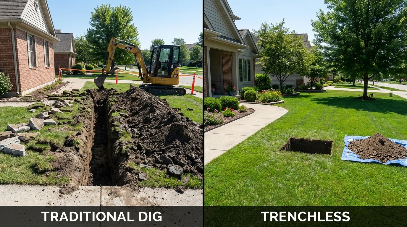 Trenchless sewer repair with minimal yard damage versus traditional excavation in Gate City, VA